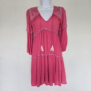 J. Gee Boho Embroidered Peasant Dress‎ S Tassel Festival Vibe Coastal Cowgirl
